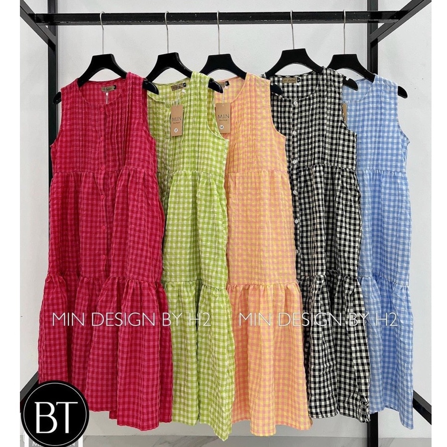 ĐẦM XOÈ, ĐẦM BẦU CARO BABY DOLL XOÈ SÁT NÁCH XẾP LY DÁNG DÀI NHIỀU MÀU