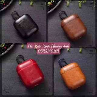 🌟 Vỏ bọc giả da trơn cho hộp sạc tai nghe Bluetooth AirPods 1 2 Pro 🌟 Case AirPod Đen nâu đỏ