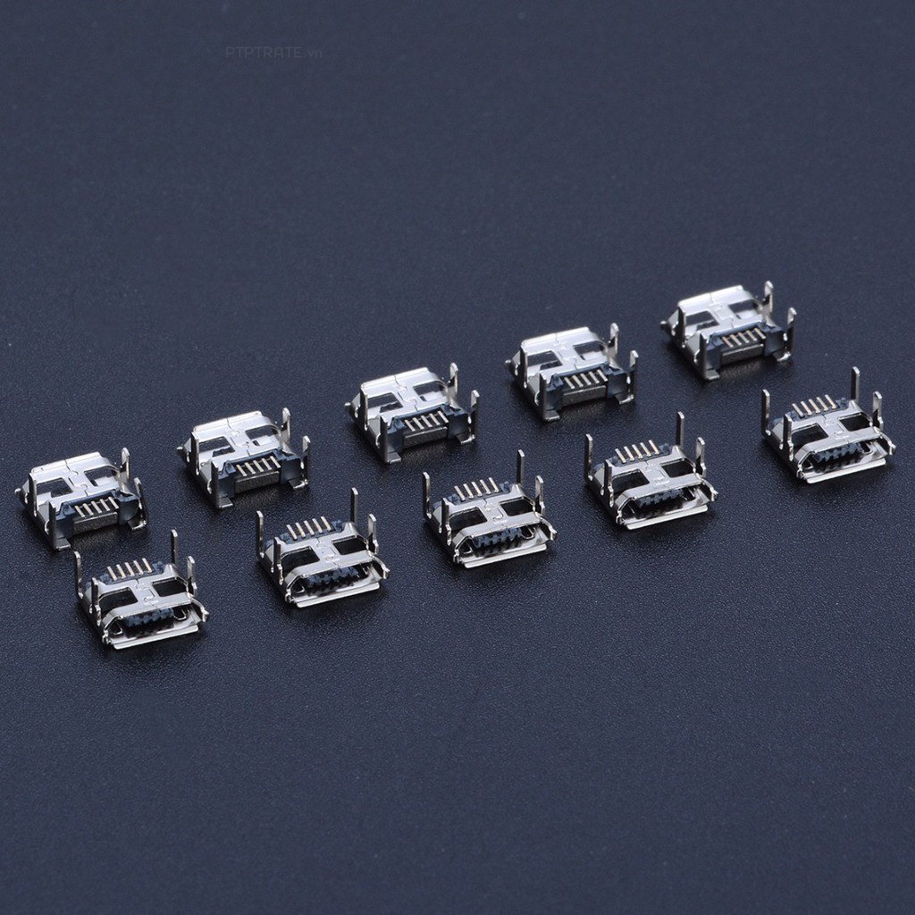 PTPTRATE ★10Pcs Micro USB Type B 5pin Female Socket 4 Vertical Legs Soldering Connectors