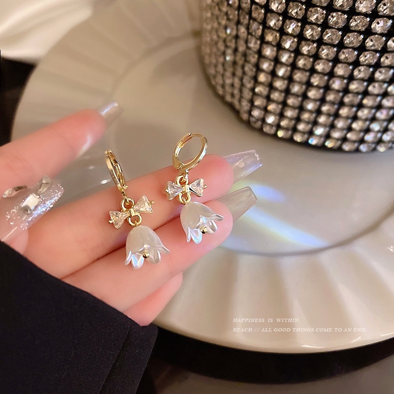 Khuyên Tai Hình Hoa Đính Nơ Phong Cách Hàn Quốc Cho Nữ