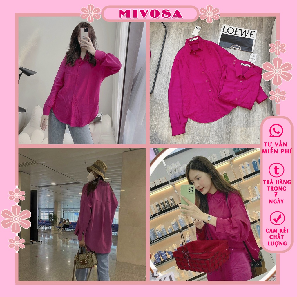 Áo sơ mi hồng sen form rộng áo sơ mi nữ hồng pastel MIVOSA SM011
