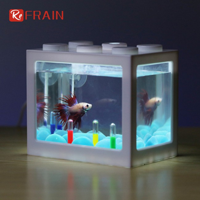 Bể cá mini bằng nhựa kèm phích cắm USB có thể chiếu sáng dùng để trang trí gia đình
