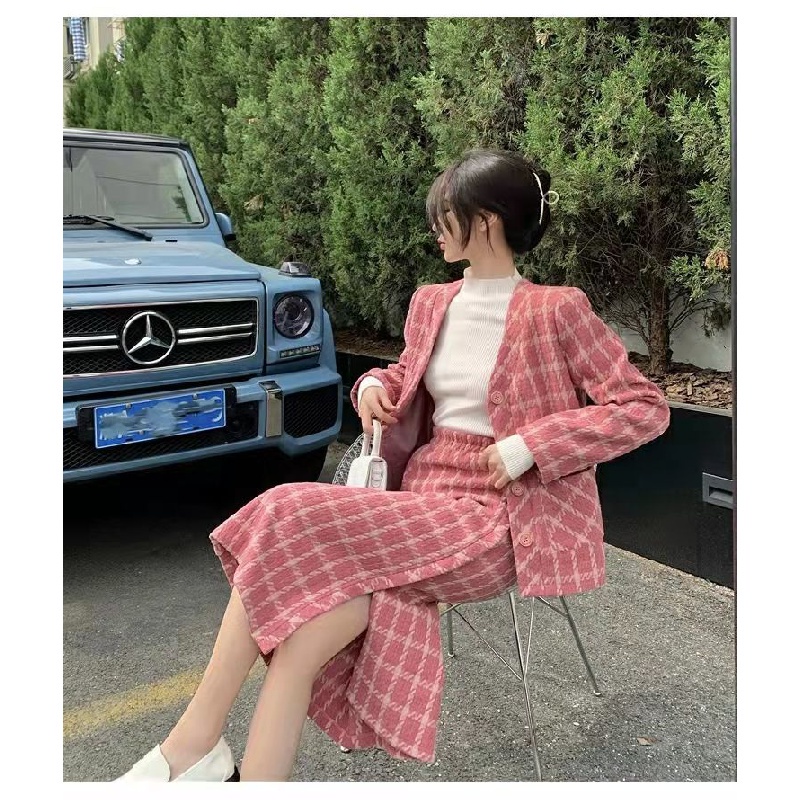 ANTUSONA.Set áo khoác vest + chân váy chữ A thời trang nữ tính 2023