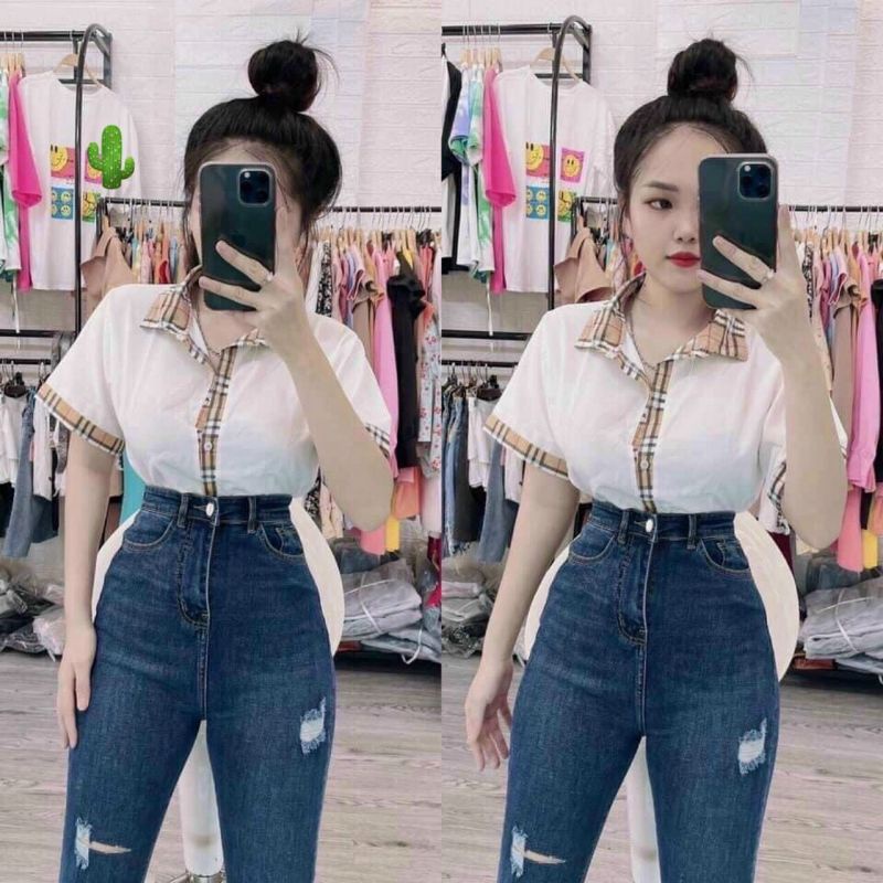 Áo sơ mi trơn phối Sọc Bb Năng động