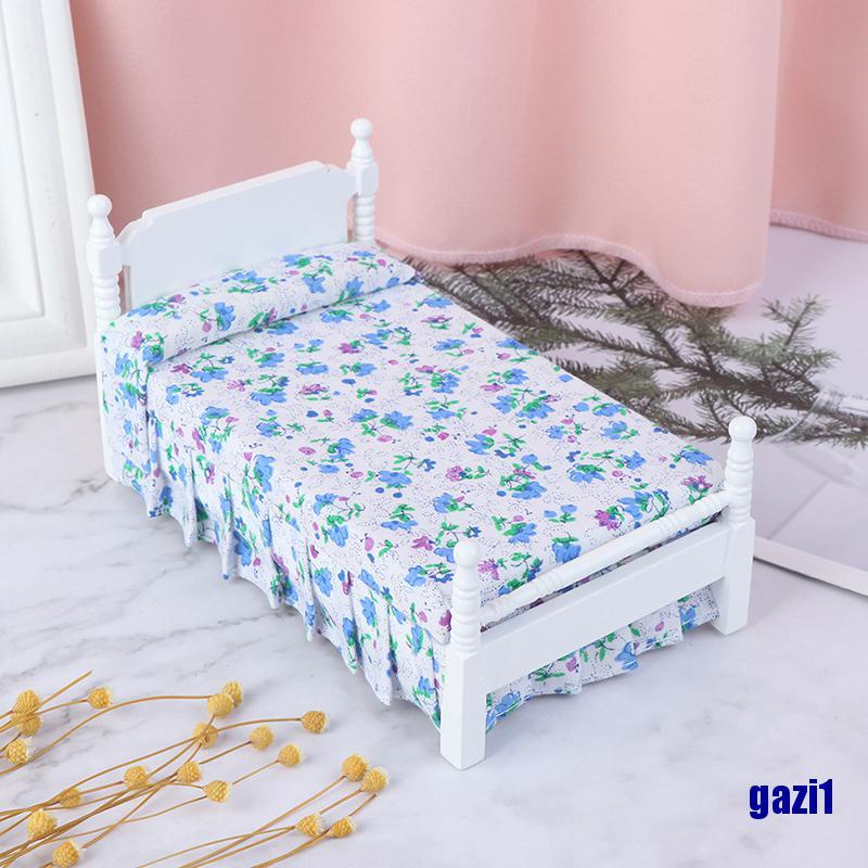 1 Giường Ngủ Mini Bằng Gỗ Kèm Gối Trang Trí Nhà Búp Bê Tỉ Lệ 1: 12