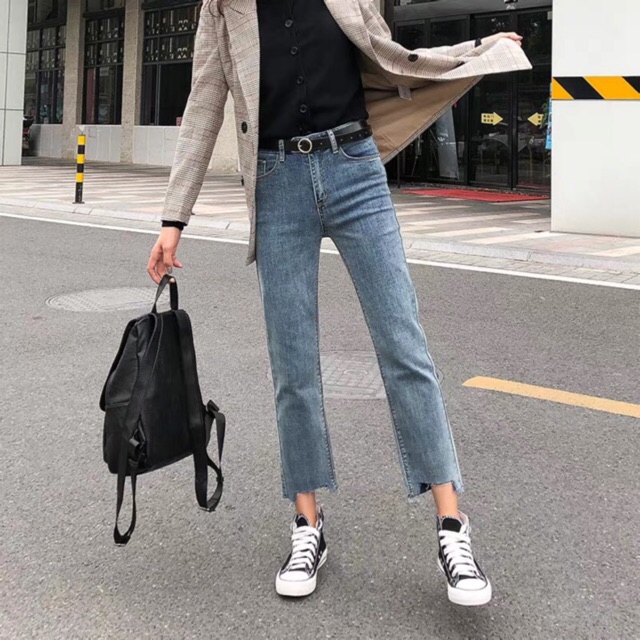 Quần slim baggy jeans lưng cao cắt gấu ulzzang kèm ảnh thật tự chụp