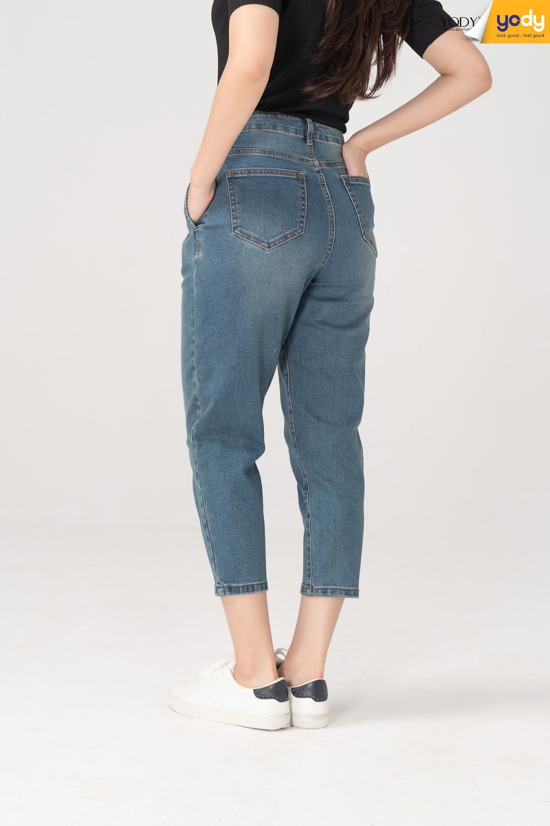 Quần Jean baggy nữ YODY cạp cao ống lửng chất bò co giãn tốt QJN3076