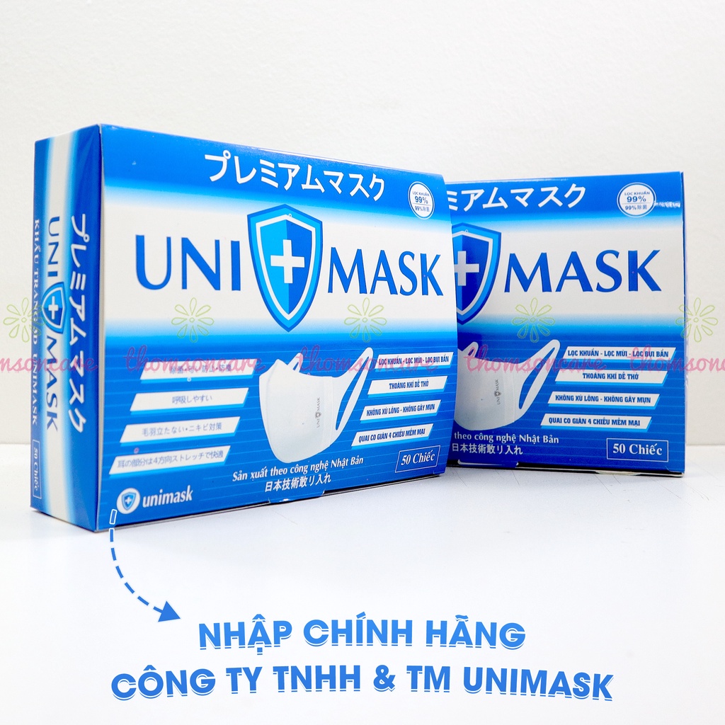 Khẩu Trang 3D Uni mask - Ngăn bụi mịn, vi khuẩn từ công nghệ Nhật Bản form ôm sát mặt dùng được cho cả nam nữ - Hộp 50c