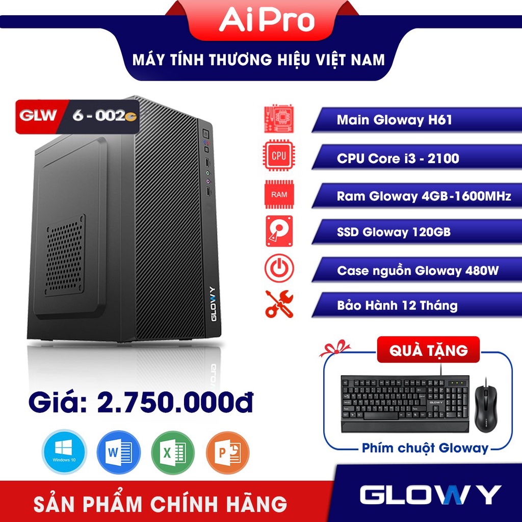 Thùng máy tính - PC Văn phòng, học tập, GIải trí - Thương hiệu Glowy - đủ cấu hình - Bảo hành 2 năm!