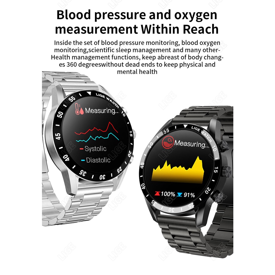 Lige new smart watch nam sports fitness tracker full touch đồng hồ thông minh chống nước ip67