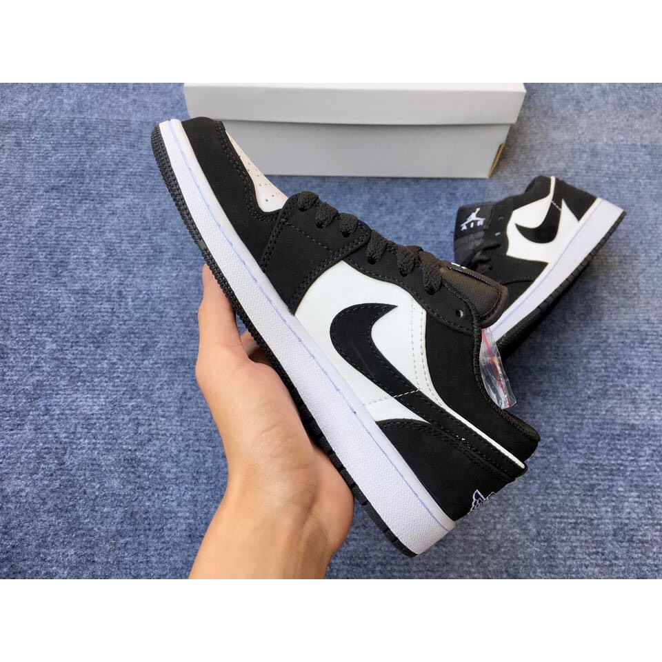 Giày Jordan đen trắng cổ thấp, Giày thể thao JD1 Panda đen trắng bản cao cấp đủ size 36-43, tặng box bill