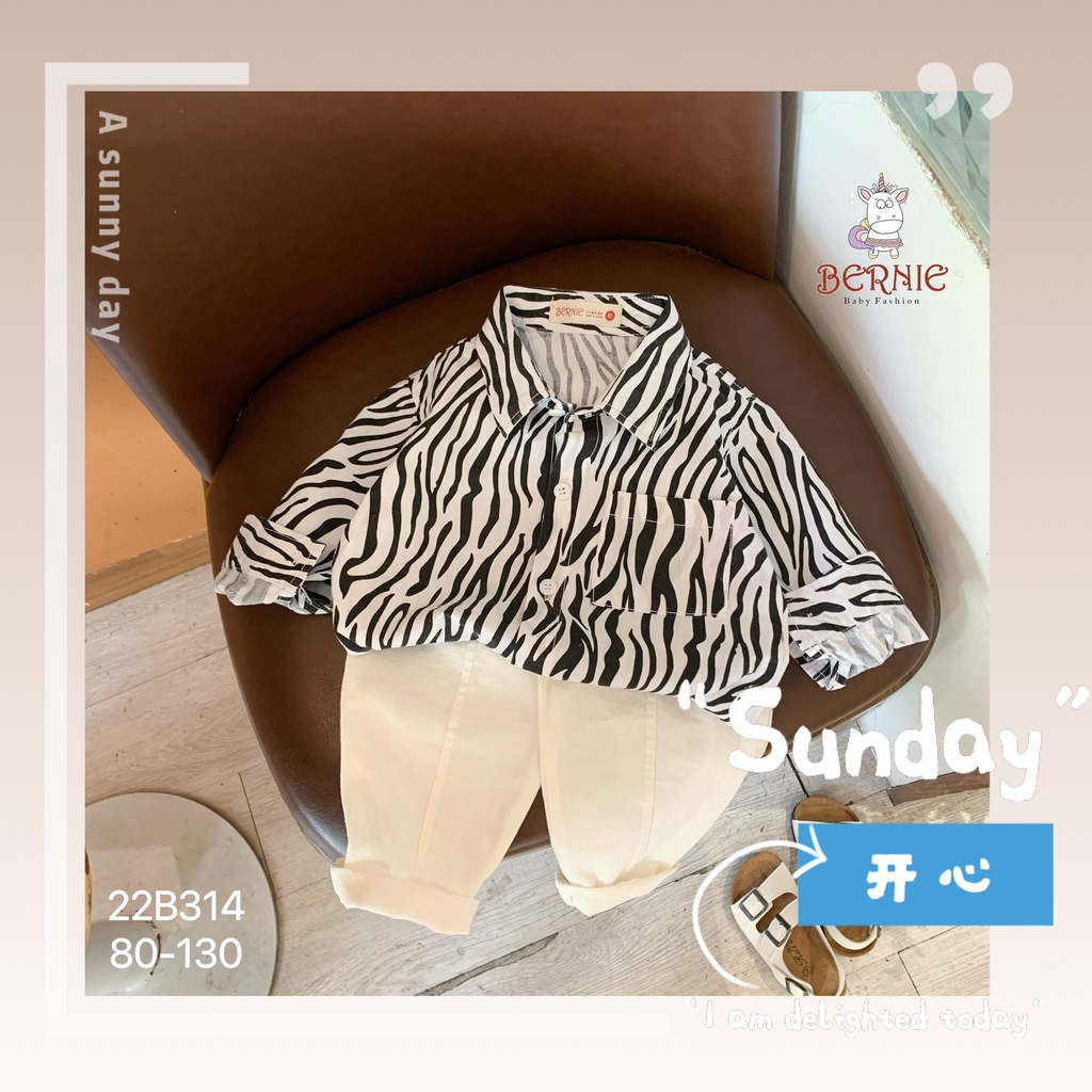 Bộ sơ mi bé áo hoạ tiết kẻ quần linen trắng cá tính, set sơ mi bé trai sành điệu