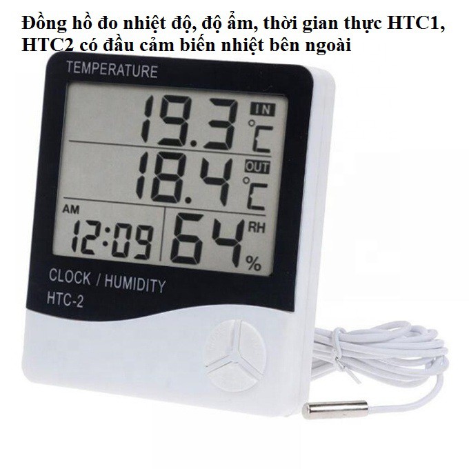 Nhiệt ẩm kế điện tử LCD HTC-1,HTC-2 đo nhiệt độ độ ẩm trong phòng kiêm đồng hồ báo thức