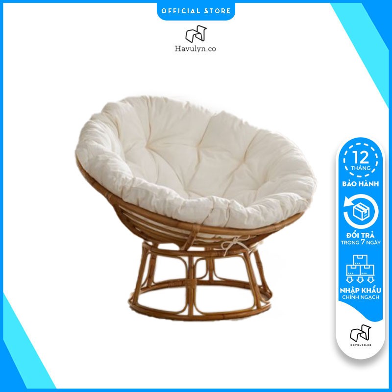 Ghế Mây Papasan, Ghế Lười Thư Giãn Đệm Ghế Tròn Phong Cách Vintage Sơn Phủ PU 3 Lớp (MÀU NỆM TỰ CHỌN)