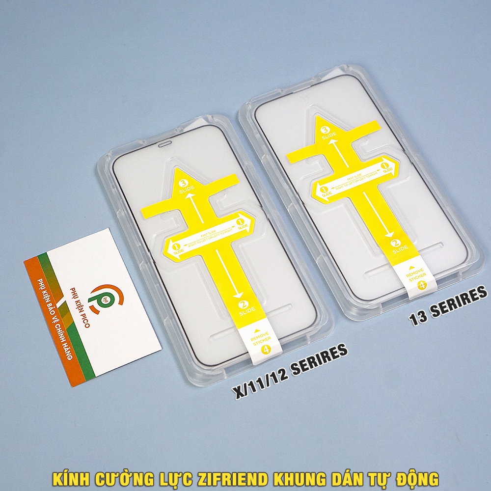 Cường lực Iphone 14 Plus / 13 Pro Max / 12 Mini / 11 Pro / Xs chính hãng ZIFRIEND khung dán tự động full màn hình