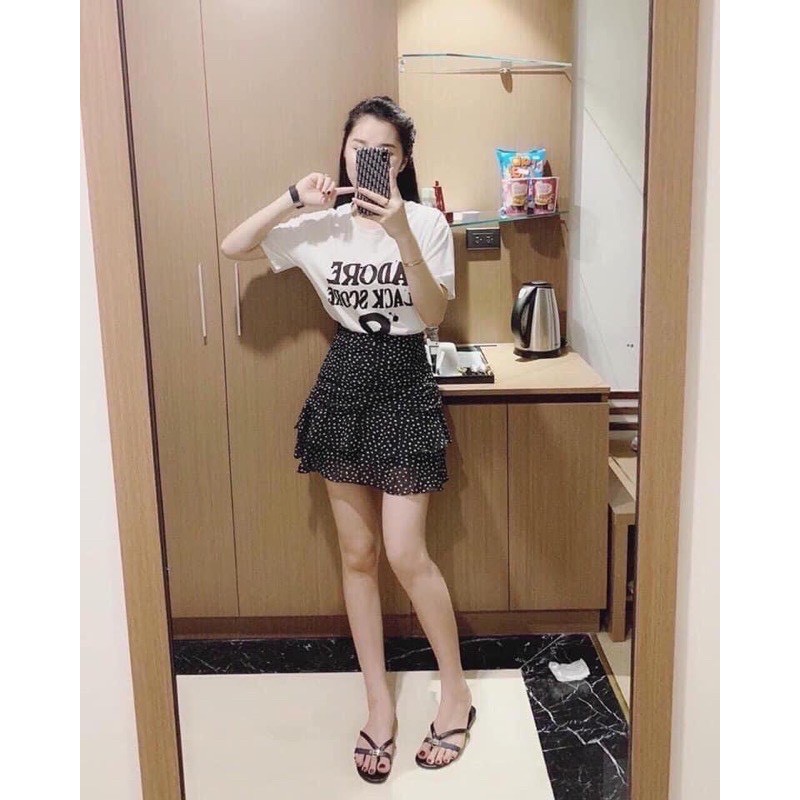 Chân váy nữ ngắn voan chấm bi ZR nhiều tầng có quần trong