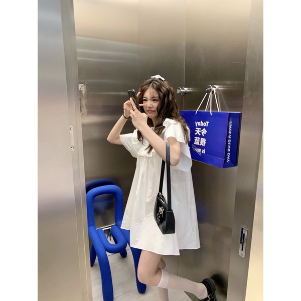 Váy babydoll trắng tiểu thư xinh xắn đáng yêu hàn quốc