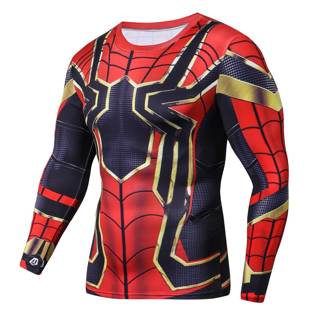New Iron Spiderman T-shirt Đàn ông Thời trang Mùa hè Dài tay Đào tạo Áo phông Nén Thể hình Nhanh khô Quần áo Đàn ông