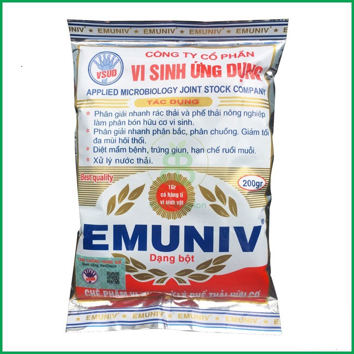 Chế phẩm vi sinh EM Eminiv dùng ủ phân cá, đậu nành, xử lý rác thải hữu cơ gói 200gr