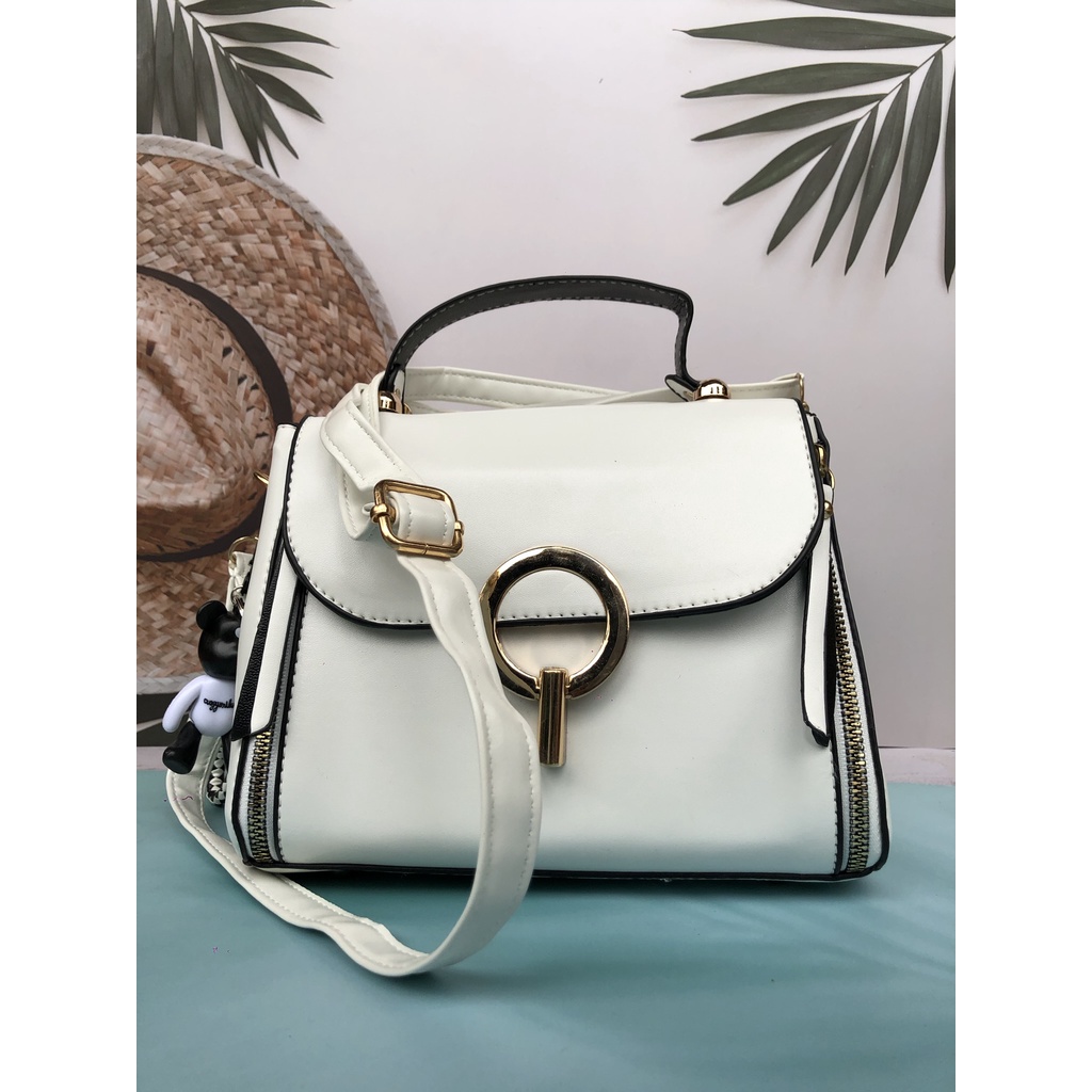 Túi Xách Nữ siêu đẹp kèm gấu nắp khóa tròn Túi đeo chéo nữ kiểu dáng vintage Kèm dây đeo chéo HaNi NB09