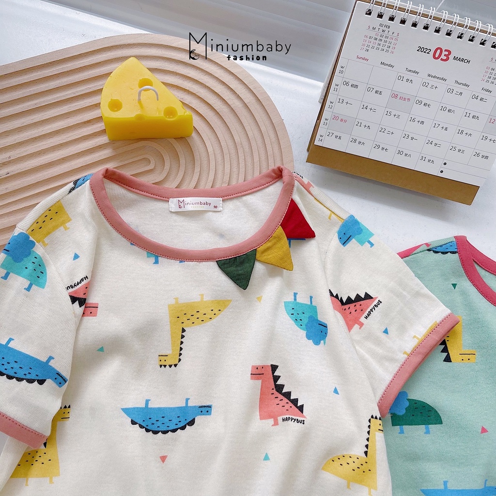 Bộ khủng long cộc tay chất liệu cotton mềm mát cho bé trai, bé gái miniumbabyfashion SB1157