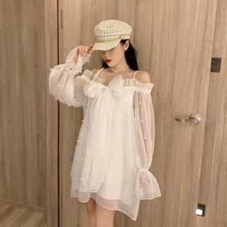 Đầm Trễ Vai Nơ Form Rộng