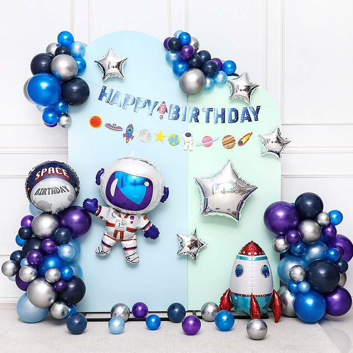 Dây chữ giấy HAPPY BIRTHDAY + Dây họa tiết phi hành gia trang trí sinh nhật