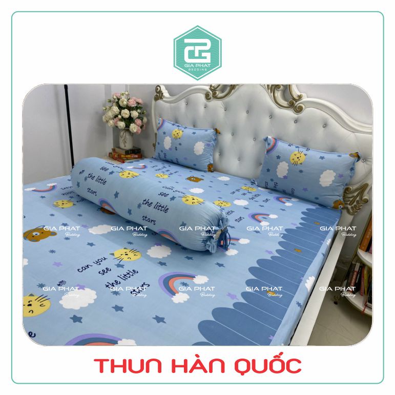 Bộ Ga Gối Thun Lạnh Hàn Quốc { 4 món : 1 ga bọc + 2 vỏ gối nằm + 1 vỏ gối ôm )