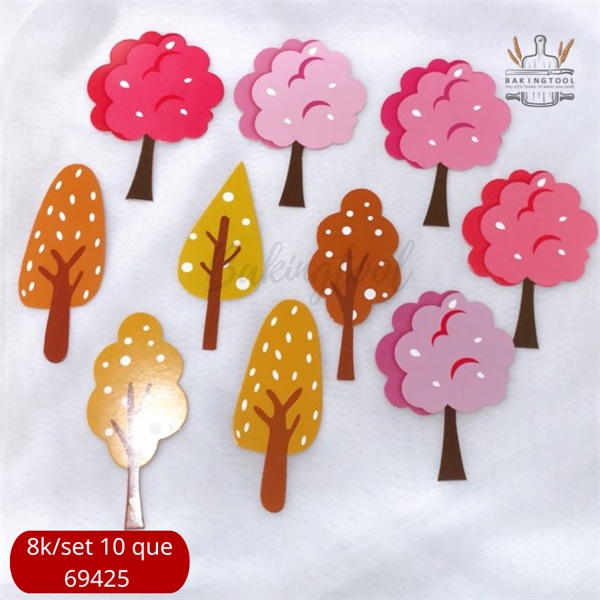 trang trí bánh Set que giấy- 10 cây tán MIX HỒNG + CAM (set)