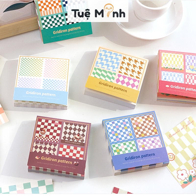 Tập 100 tờ Note ghi chú Caro dễ thương NO17 hình Bánh kem, Vườn hoa cute trang trí sổ bullet journal