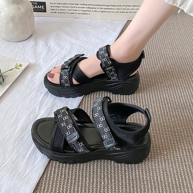 Giày Sandal Đế Xuồng Dày Dặn Thoải Mái Phong Cách Hàn Quốc Thời Trang Mùa Hè 2022