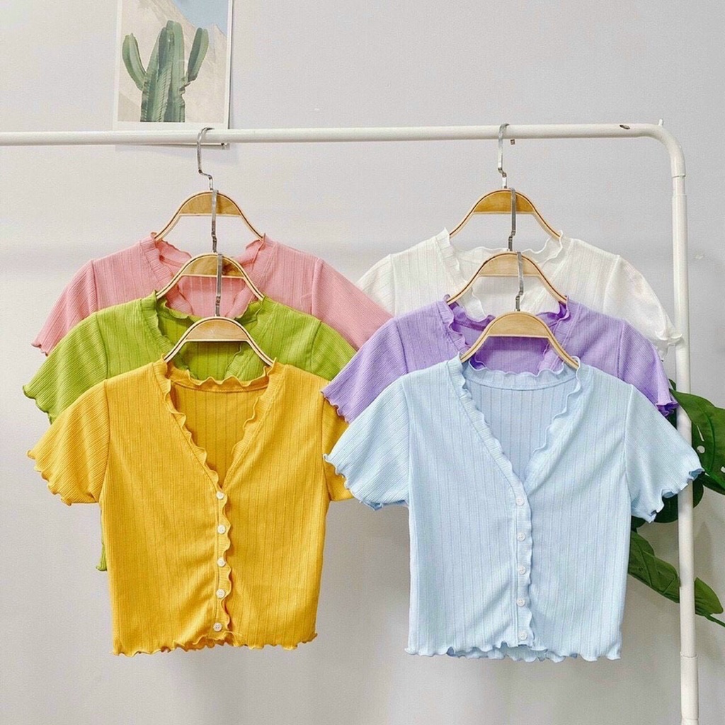 Áo Croptop Dệt Kim Tay Ngắn Thiết Kế Cổ Chữ V Quyến Rũ Chapi CP08 | BigBuy360 - bigbuy360.vn
