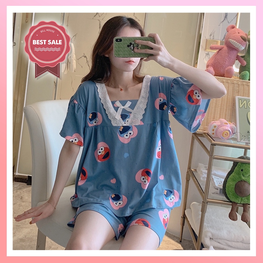 Đồ bộ nữ pijama mặc nhà, bộ ngủ hoạt hình dễ thương phối nơ cực xinh chất thun sữa mềm mịn cho mùa hè BC02