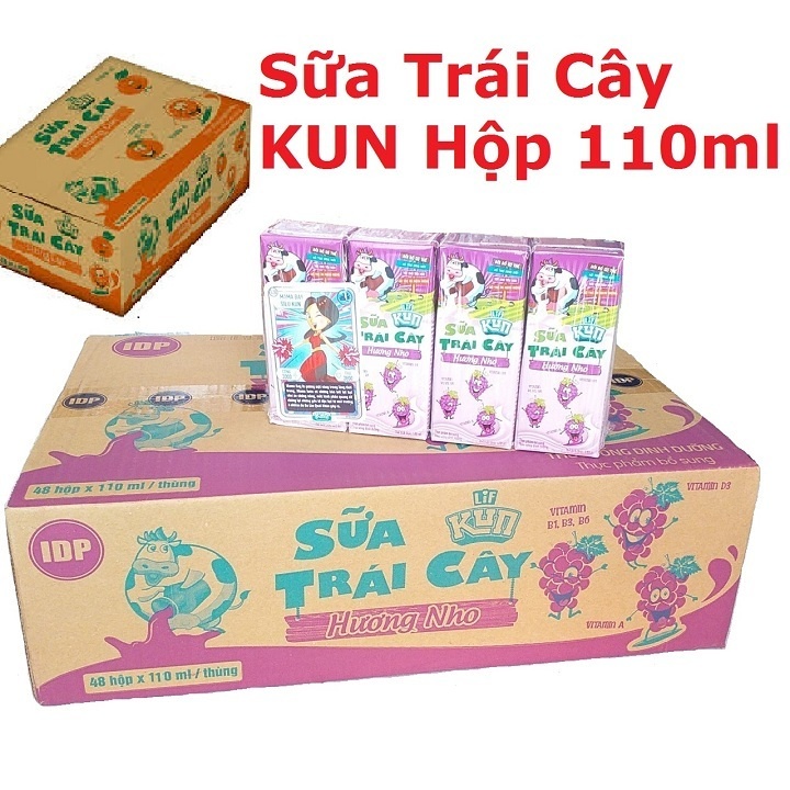 SỮA TRÁI CÂY KUN  24 HỘP - hộp 110ML Sx tháng 9/2023 - HSD tháng 5/2024