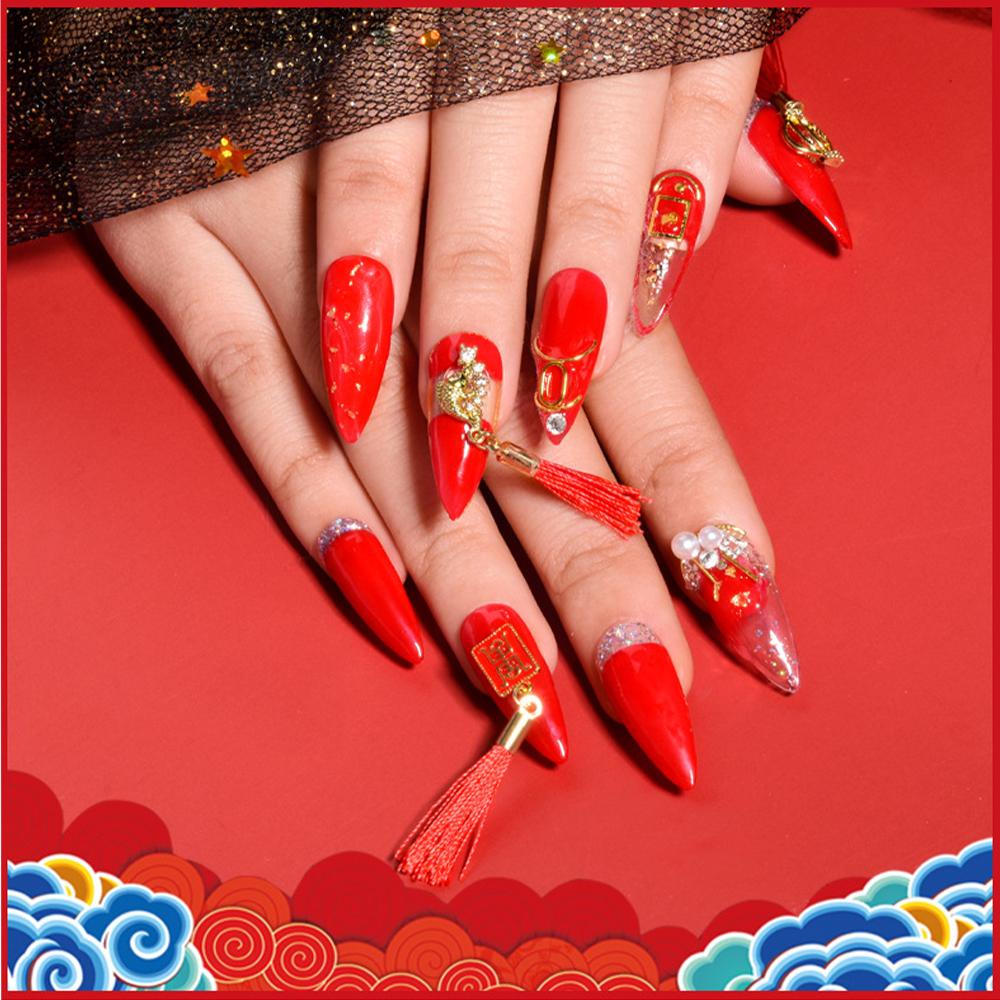 OCEANMAP Đá 3D Tua Rua Đỏ Sang Trọng Trang Trí Móng Tay