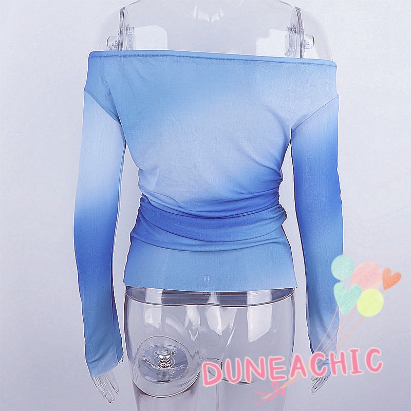 DUNEA Áo Croptop Trễ Vai Tay Dài Thiết Kế Dây Rút Quyến Rũ