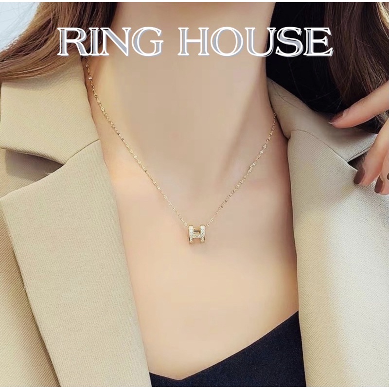N46 Dây chuyền Titan Không Đen Rỉ Gỉ Chữ H Vàng Gold Dây Xích Đẹp Ring House