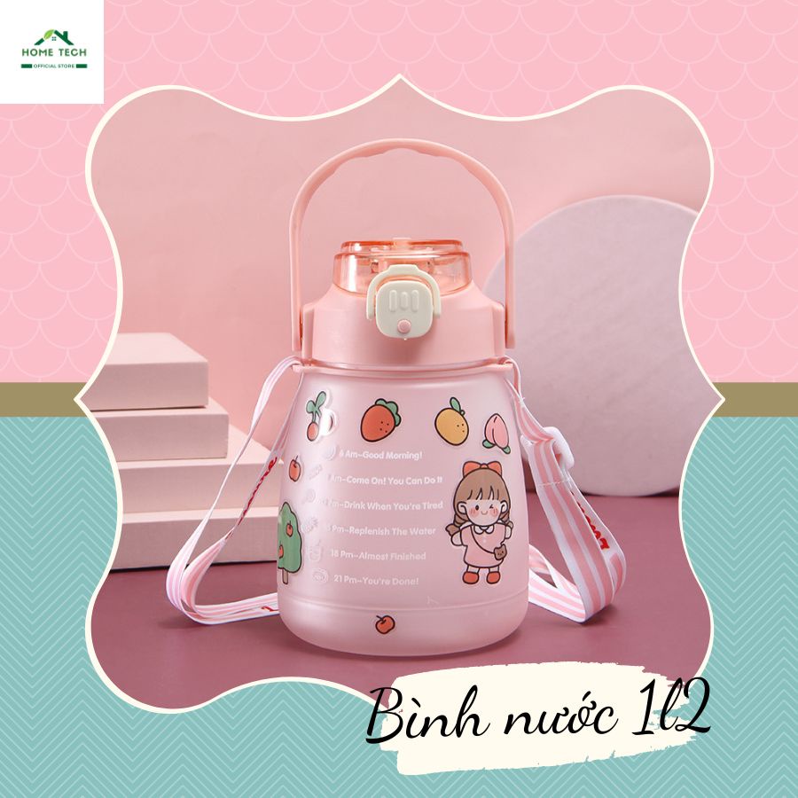 Bình Nước 1300ml Thiết Kế Dễ Thương Tiện Dụng Có Dây Đeo Thích Hợp Mang Đi Du Lịch Đi Làm Và Các Hoạt Động Thể Thao