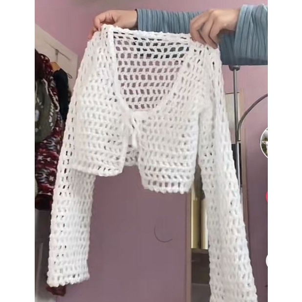 Áo cardigan lưới cột nơ xinh