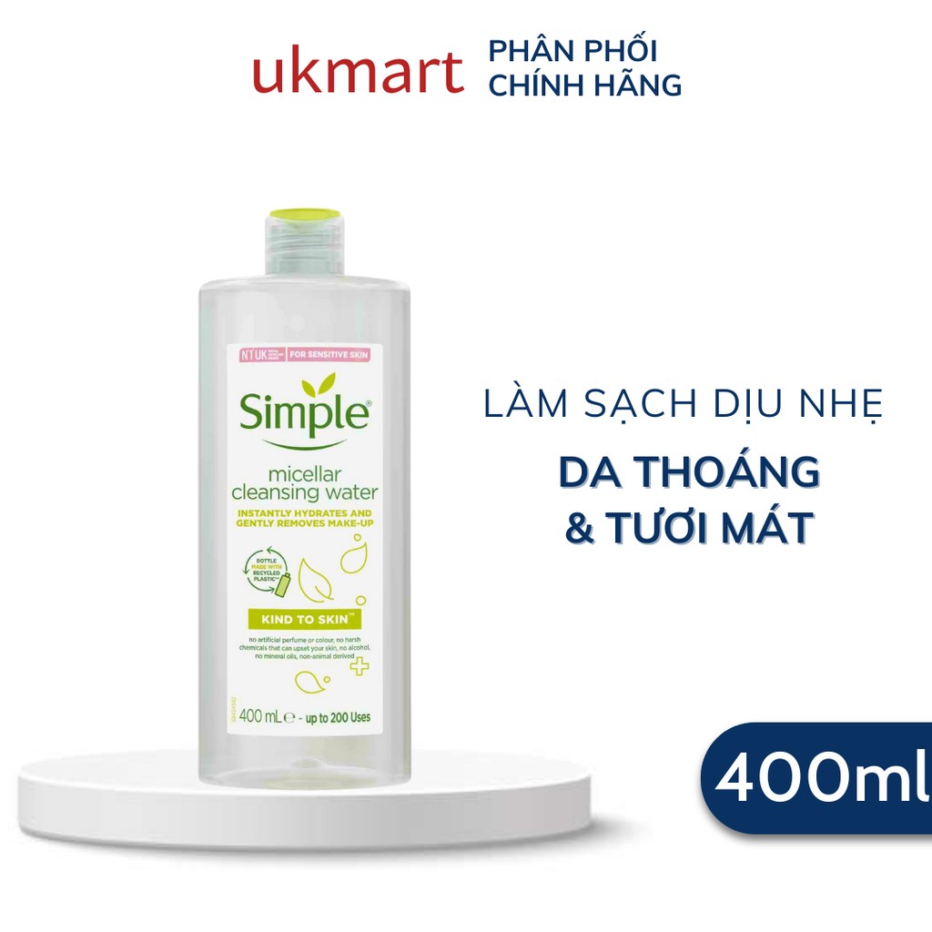 400ML Nước tẩy trang Simple Micellar Cleansing Water