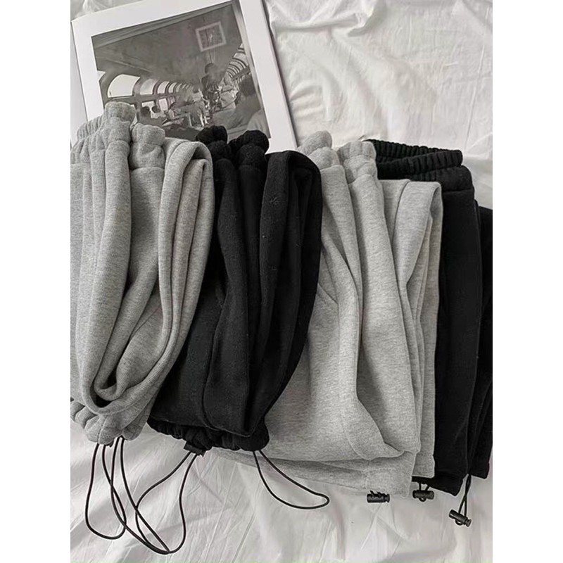 Quần jogger nỉ ulzzang dáng xuông ,Quần nỉ trơn basic ống thụng dây rút nam nữ form rộng unisex