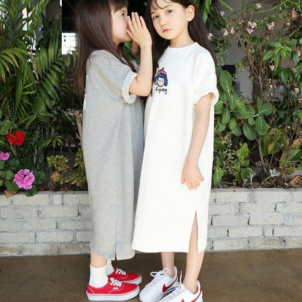 Đầm Cotton Dài Tay Ngắn Dáng Rộng Thời Trang Mùa Hè Hàng Mới Dành Cho Bé Gái 2022