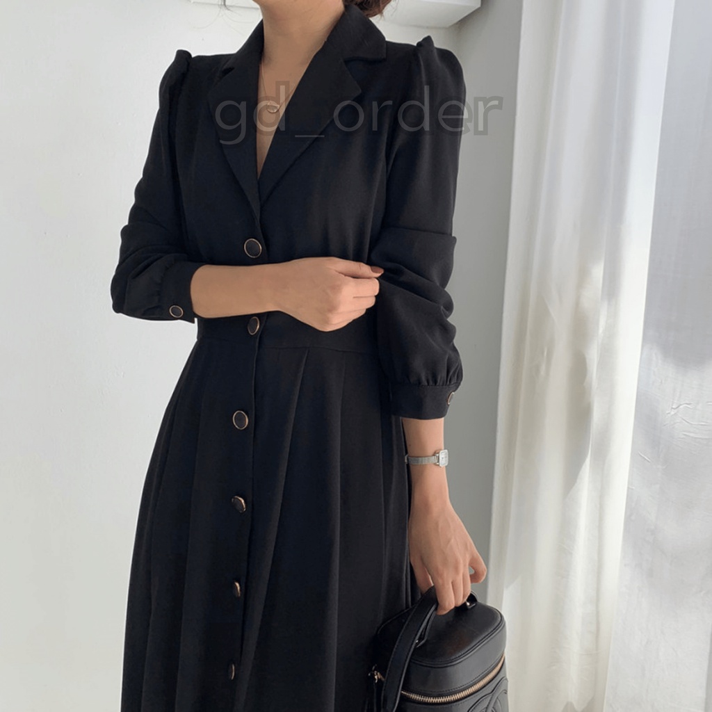 D56|Đầm hàn quốc công sở thiết kế cổ vest dài đẹp sang trọng, đơn giản gd_order