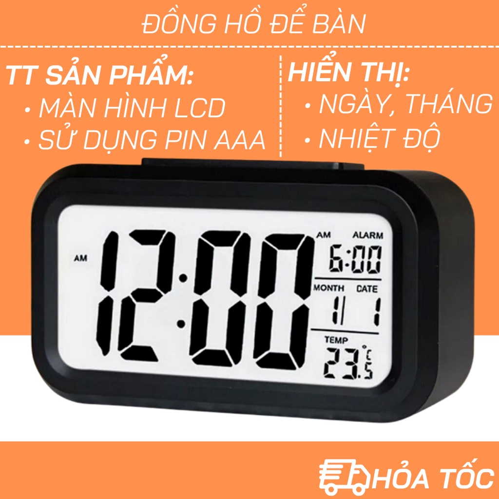 Đồng Hồ LED Cảm Biến Đèn Nền Ban Đêm Để Bàn Báo Thức Điện Tử Đa Chức Năng , Nhiệt Độ, Thời Gian, Lịch, Báo Thức