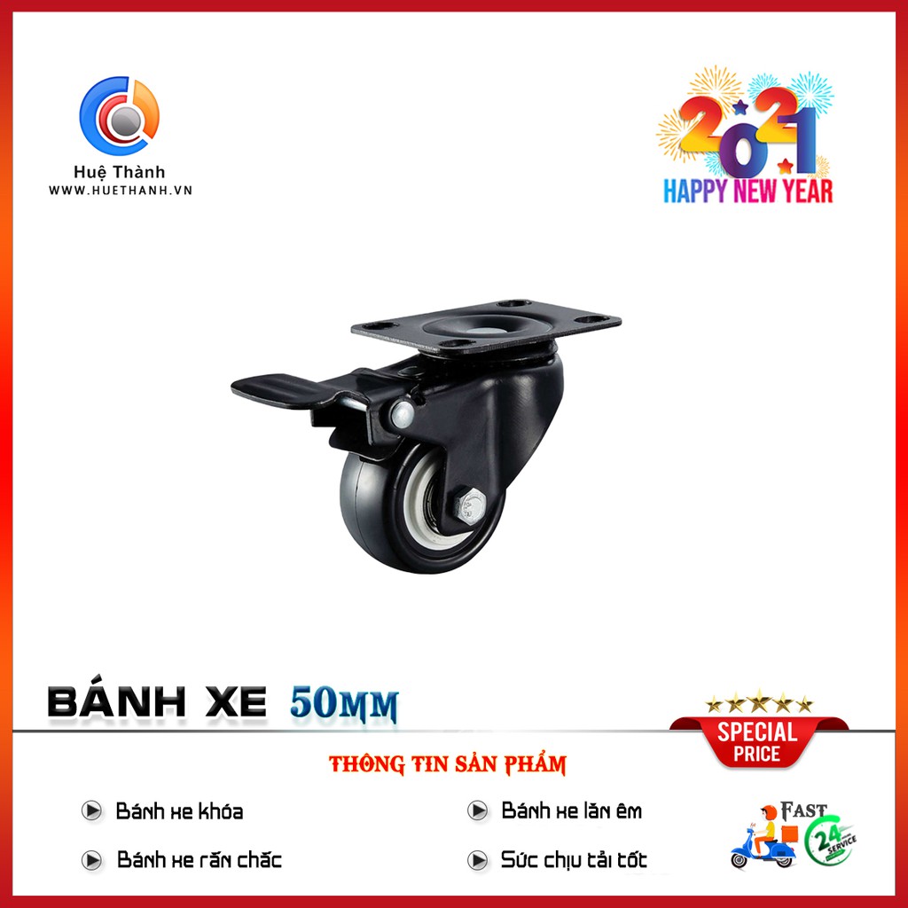 Bánh xe 50mm khóa, độ bền cao, giảm tiếng ồn, nhựa cứng cao cấp, đảm bảo chất lượng, nhiều mẫu mã, giao hàng uy tín