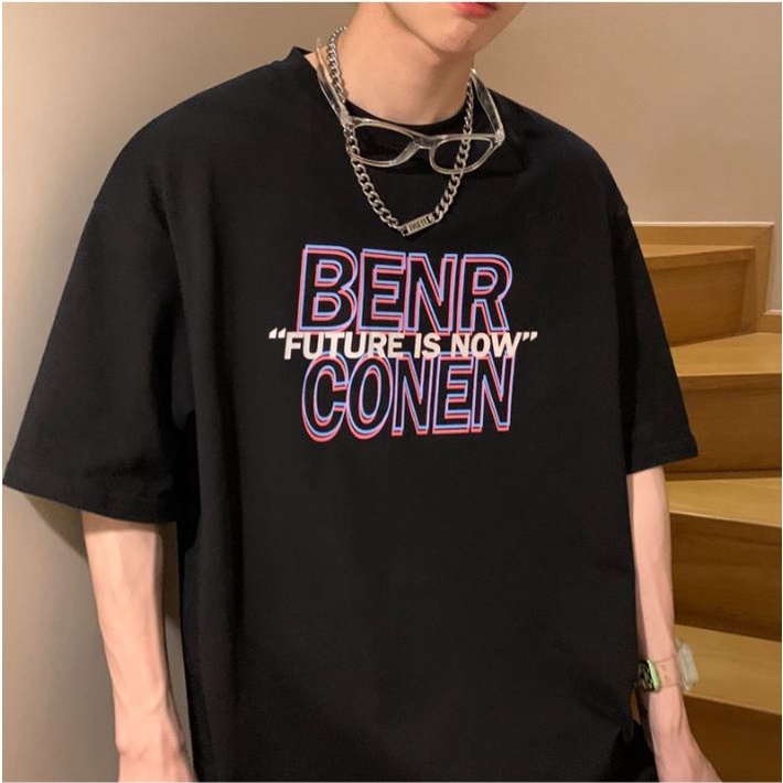 Áo thun JUSFORYOU và Future Is Now nam nữ unisex form rộng Black tee basic oversize