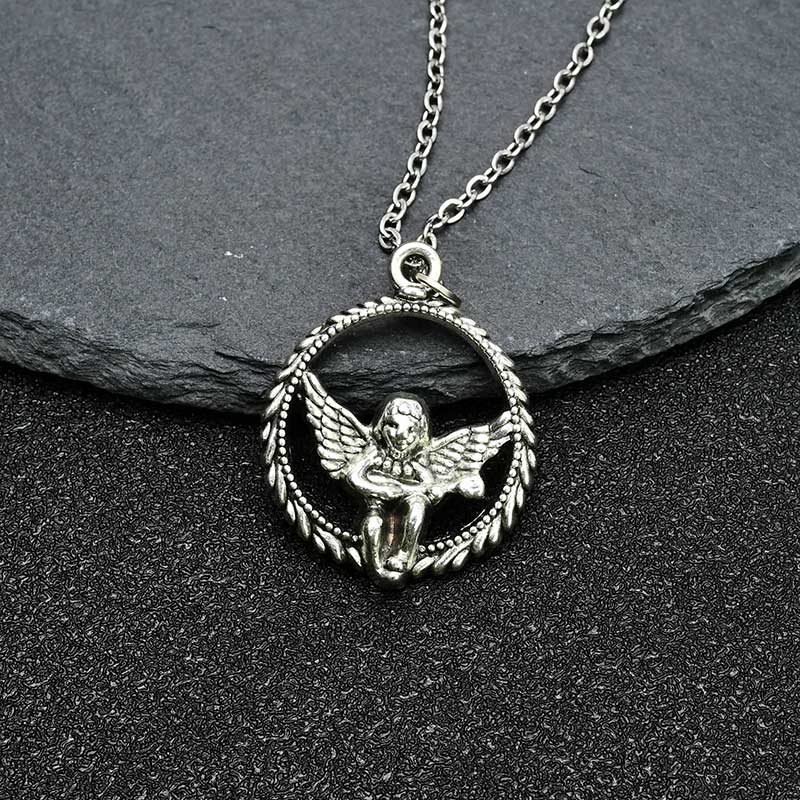 XiaoboACC Dây Chuyền Phối Mặt Hình Thiên Thần Bằng Thép Titan Phong Cách Hiphop Hàn Quốc