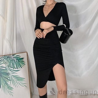 Set áo ngắn dài tay + chân váy xẻ tà thời trang dành cho nữ