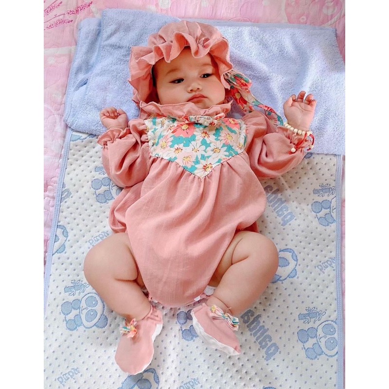 Body mũ hồng 3 chi tiết bé gái 3 - 12kg