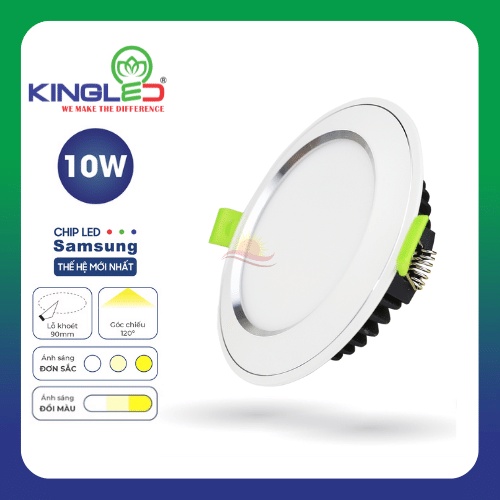 Đèn led trang trí âm trần đèn led downlight KINGLED 10w mặt cong màu vàng màu bạc hàng chính hãng Cao Cấp